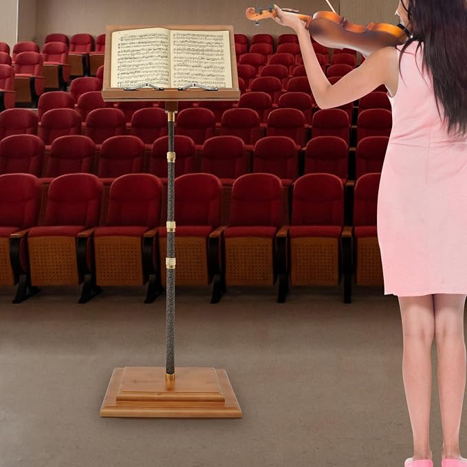 Sheet Music Stand & Desktop Book Stand, Rotatable Music Book Holder Stand,Wooden Portable Sheet Music Table Stand Height Adjustable from 27.5-59in with Book Stand Support, Carrying Bag - Image 7