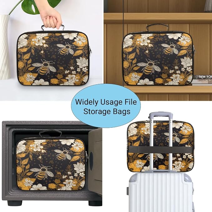 File Organizer Bees Flowers Theme Document Organizer with Handle Portable File Organizer Bag Home Travel Storage Bags for Files Laptop Certificates - Image 7