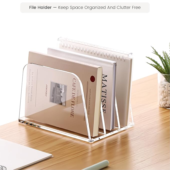 HeZone Desk File Organizer,3-Section Vertical Clear File Organizer File Holder Folder Holder Mail Sorter Acrylic Stand Rack,Office Organization for Home, Office & Classroom(1 Pack) - Image 7