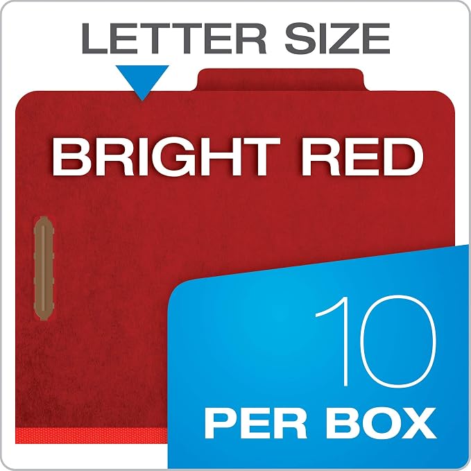 Pendaflex® Classification Folders, Standard, 1 Divider, Embedded Fasteners, 2/5 Cut Tab, Bright Red, Letter, 10/BX (23731) (Pack of 2) - Image 7