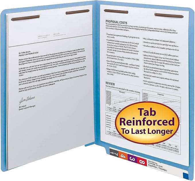 Smead End Tab Fastener File Folder, Shelf-Master® Reinforced Straight-Cut Tab, 2 Fasteners, Letter Size, Blue, 50 per Box (25040) - Image 8