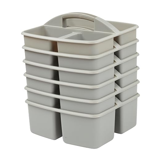 ECR4Kids 3-Compartment Small Plastic Caddy, Multipurpose Organization, Grey, 6-Pack - Image 11