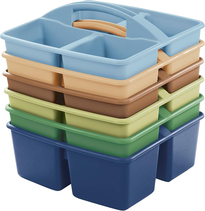 ECR4Kids 4-Compartment Medium Plastic Caddy, Multipurpose Organization, Earthtone, 6-Pack - Image 9