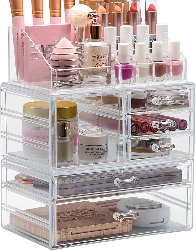 Sorbus Large Clear Makeup Organizer - Detachable 3-Piece Jewelry & Make Up Organizers and Storage Set - Spacious Cosmetic Display Tower - Makeup Organizer for Vanity, Bathroom, Dresser & Countertop - Image 8