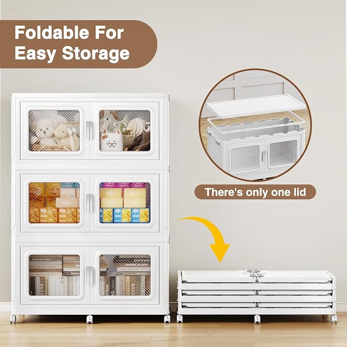 BROVIEW 1200 Qt Extra Large Stackable Storage Bin with 1 Lid, 4 Pack White | 300Gal Extra Large, Collapsible Storage Boxes with 1 Lid, Folding& Rolling Plastic Drawer, Heavy-Duty Cabinet Organization - Image 9