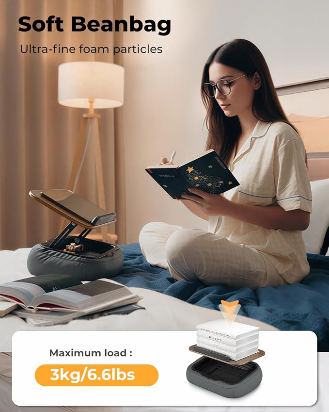 Lap Beanbag Book Stand with Storage, Adjustable Reading Pillow for Bed & Desk, Multi-Angle Book Stand Pillow Holder, Hands-Free Lap Reading Stand for Book,iPad, Tablet - Image 6
