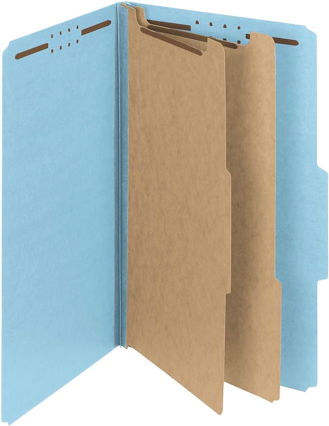 Smead PressGuard® Classification Folder with SafeSHIELD® Fasteners, 2 Dividers, 2" Expansion, Legal Size, Blue, 10 per Box (19204) - Image 2