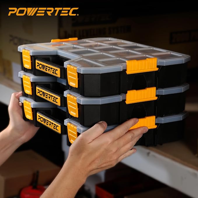 POWERTEC Stackable Tool Box Organizer with Removable Dividers - 17 Compartments, Interlocking, Portable Design (72118) - Image 7