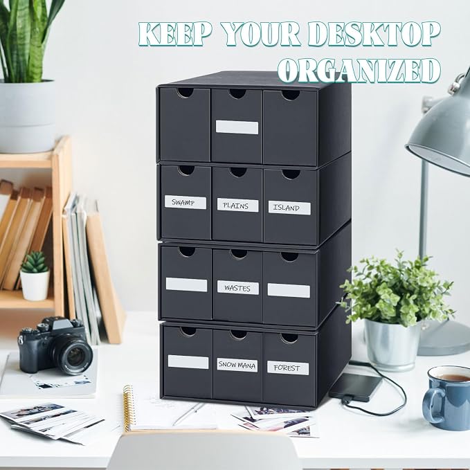 Cholemy Trading Card Storage Box Card Organizer 15000+ with 70 Cardboard Storage Divider, Label Sticker for Collection Compatible with Tcg, Sport Cards(4 Row, 3 in A Row,Black) - Image 6