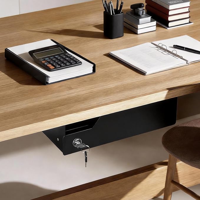 Under Desk Drawer Storage with Lock, Metal Undermount Table Drawer, Ball Bearing Slides Out Tray Organizer for Paper, Pencil, and Laptop 16"x11.8"x3.6", Black - Image 9