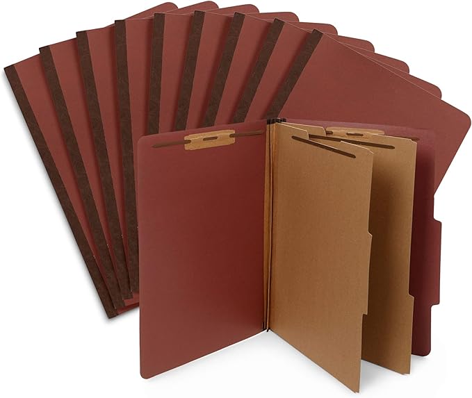 Blue Summit Supplies 10 Classification Folders, Legal 2 Divider, Red | Heavy-duty, 2 in expansion, 2 prong fasteners, 2 dividers, 6 sections, for medical, legal, and personnel files - Image 5
