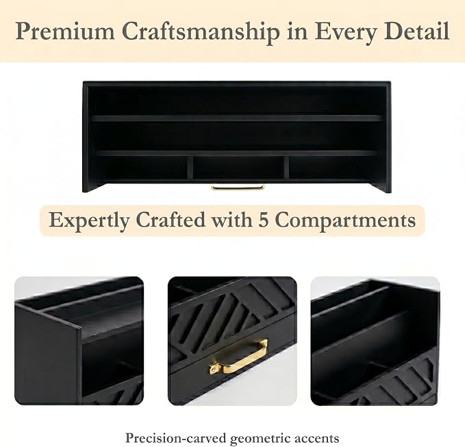 BLU MONACO | Wooden Mail Organizer with Drawer and Gold Handle | Mail Sorter Organizer Countertop for Desk | Outgoing Mail Holder and Letter Sorter for Desk Storage - Image 7