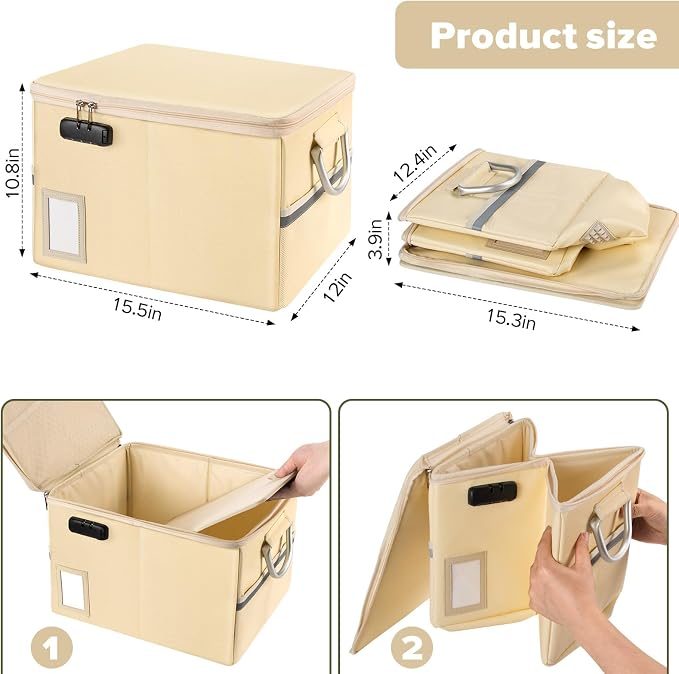 TOMKID Fireproof Document Box, Fire Proof Safe Box for Home Document Organizer with Lock, Fire Office Storage Cabinet for Hanging Letter/Legal Folder 16.1 x 12.9 x 11in (Off-white) - Image 5