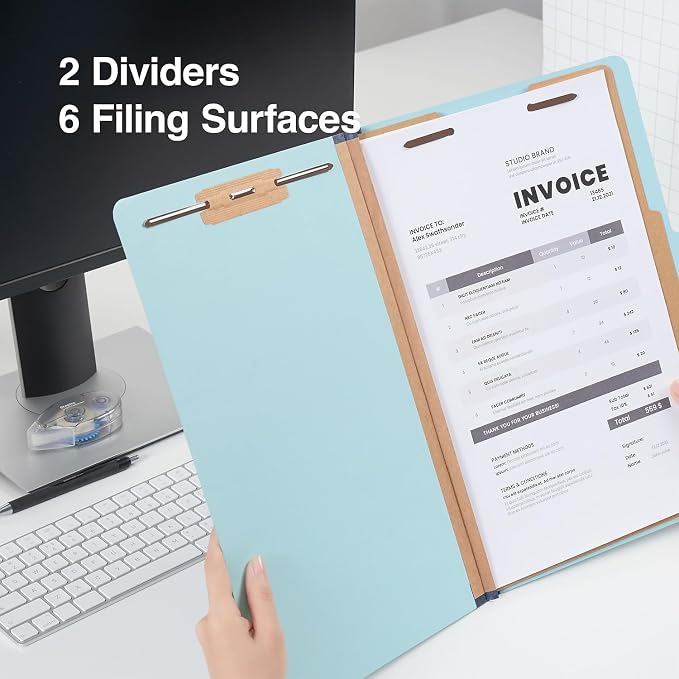 Staples Colored Pressboard Classification Folder, Legal Size, 2 Partitions, Light Blue, Durable Construction, 20/Pack - Image 7