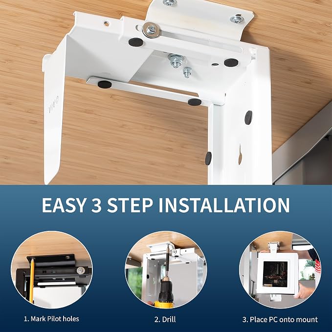 VIVO Adjustable Under Desk and Wall Mount for PC 3.5-7.8 inches Wide, Computer Case CPU Holder with Swivel and Secure Locking, White, MOUNT-PC01W | 3.5 to 7.8 inch Wide Adjustable Computer Mount, CPU Case Machine Holder Stand, Swivel and Secure Locking... - Image 9