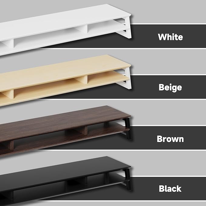 Dual Monitor Stand Riser for Desk, 41.7 Inch Large 2 Tier Computer Monitor Stand for 2 Monitors, Desktop Storage Organizer Shelf with Keyboard Space for Laptop PC Printer Brown - Image 7