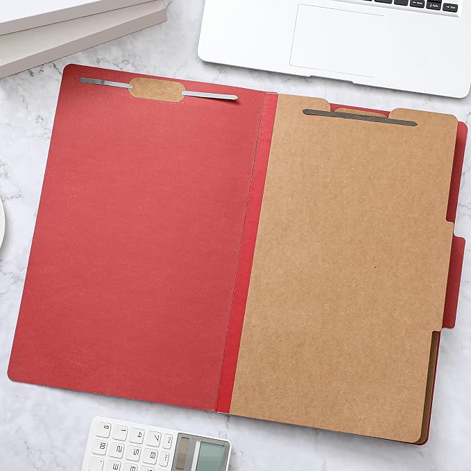 AmazingSpark 12 Pcs Legal Size Classification Folders Bulk 2 Divider Pressboard File Folder with Expansion 2 Prongs Fastener Heavy Duty Office File Organizer for School Hospitals Home(Dark Red) - Image 7