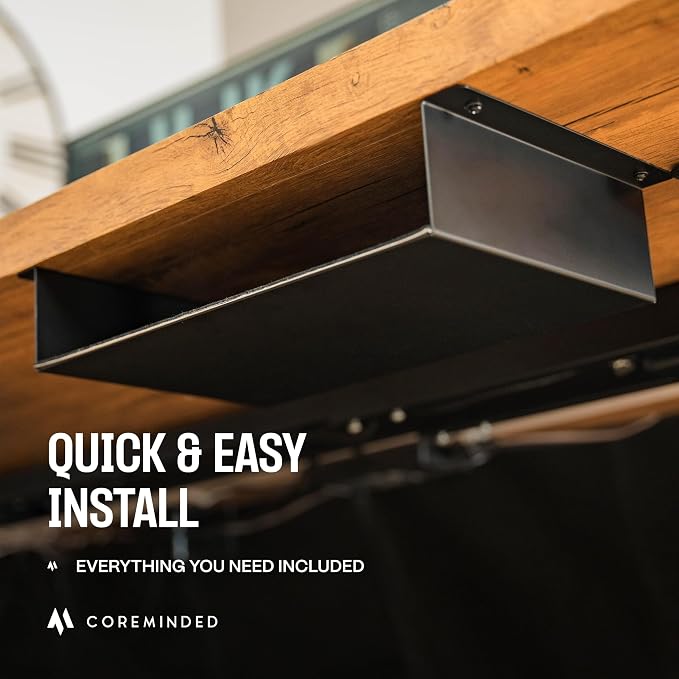 COREMINDED Under Desk Storage Shelf - Carbon Steel Under Desk Tray with Cable Management, Mountable Add-On Shelf for Table & Office Desks (7.5" x 8" x 2.8") - Image 8