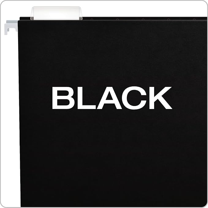 Pendaflex Portable File Box, Frosted White, Hinged Lid with Double Latch Closure, 3 Black Letter Size Hanging Folders Included & Recycled Hanging Folders, Letter Size, Black, 1/5 Cut, 25/BX - Image 7