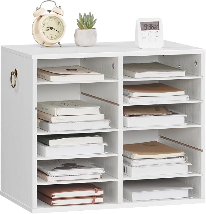 HOOBRO Literature Organizers, 12 Compartments Office Mailbox with Adjustable Shelves, Wood Countertop Literature Sorter for Office, Home, Classroom, Mailrooms Organization White WT12WF01 - Image 9