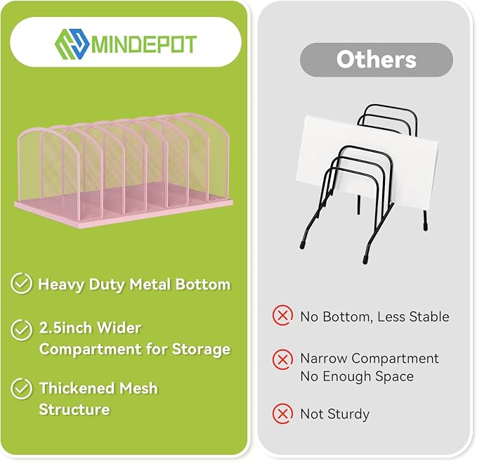 Desk File Organizer Vertical 7 Sections Mesh File Sorter Paper Storage Organizer for Desk, Office Organization File Holder Rack,Pink - Image 6