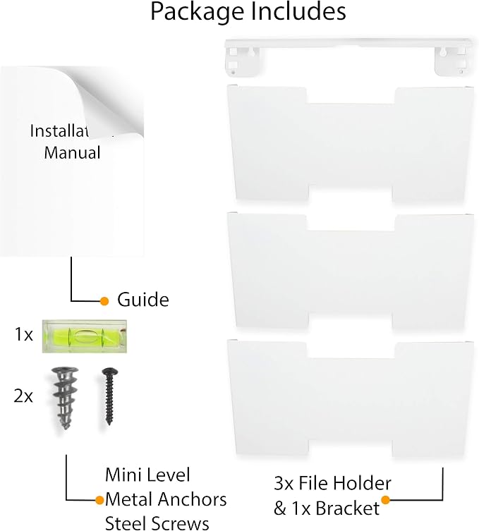 Wallniture Lisbon Wall File Holder Organizer for Office Storage, 3-Tier Mail and Magazine Holder Metal White - Image 8