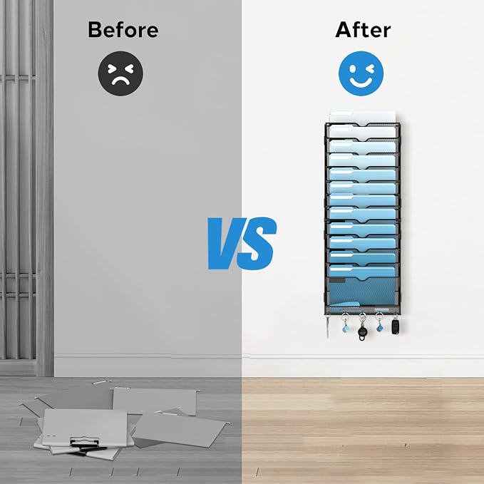 13-Tier Hanging Wall File Organizer with Hooks, 2 Pack | Mesh Wall File Holder, Mail Organizer Wall Mounted for Papers, Documents, Folders and Magazines in Home Office, Classroom - Image 7
