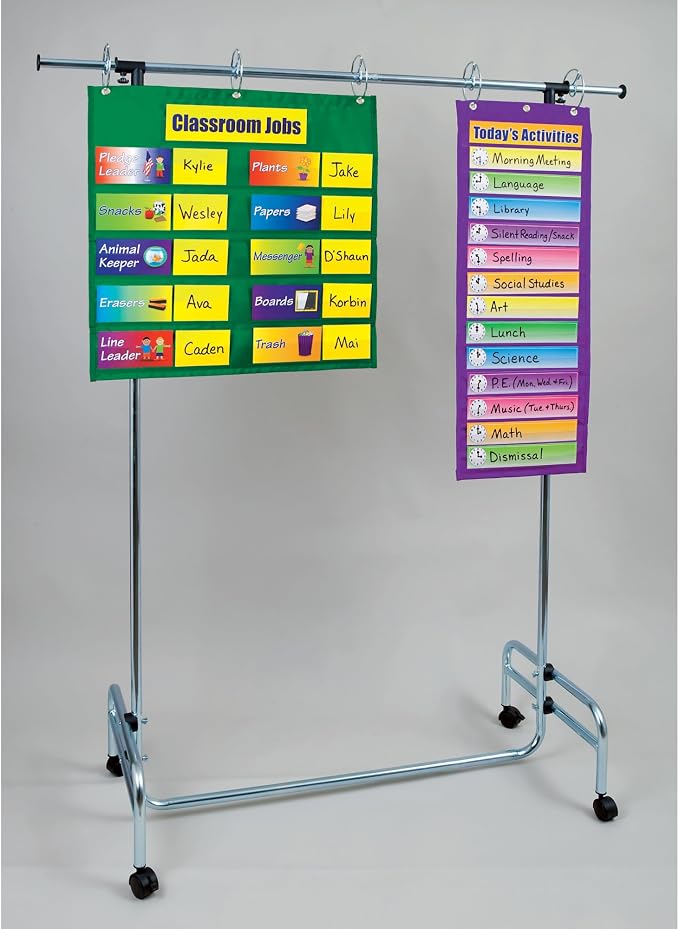 Pacon Adjustable Pocket Chart Stand, Metal, Locking Casters and Rings, Adjustable to 78", 1 Stand - Image 3