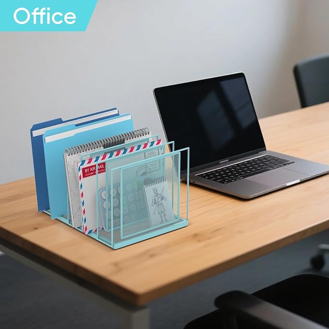 File Organizer for Desk, 5-Section Vertical File Sorter, Paper Holder Organizer Standing Metal File Folder for Office Home Classroom, Blue - Image 9
