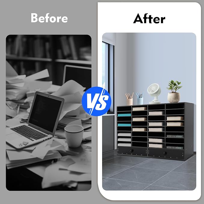 Literature Organizer Classroom Mailboxes with 32 Compartment 2 Drawer Adjustable Papers Files, Paper Storage Cabinet Classroom Keepers for Classroom, Office, School, Home Load, Black - Image 8