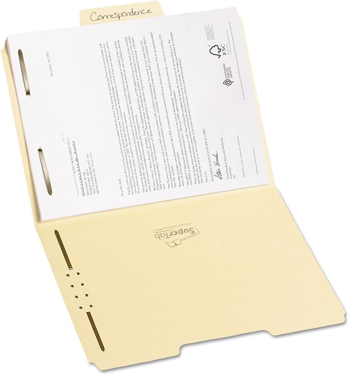 Smead SuperTab® Fastener File Folder, 2 Fasteners, Oversized Reinforced 1/3- Cut Tab, Guide Height, Letter Size, Manila, 50 Each per Box (14535) - Image 9