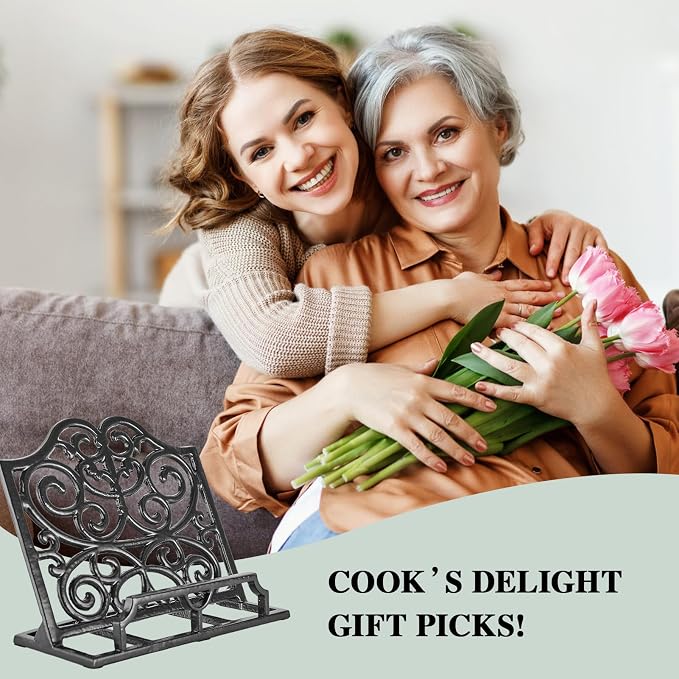 JOGREFUL Cast Iron Cookbook Stand, Kitchen Recipe Holder Scrollwork Black | Heavy-Duty Book Vintage Holder, Reading Rest Holder for Easel/Counter/Books/Magazine/iPad/Bible - Image 7