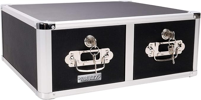 Vaultz Locking 4 x 6 Index Card Cabinet, Double Drawer, Black (VZ01395) | Combination lock for added security, two-drawer design for organized filing, compact and portable desktop card storage - Image 6