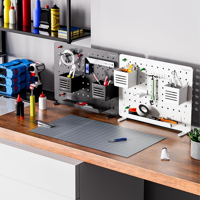 Clamp on Desk Pegboard, 16.5" x 12.6", with 10 Accessories, Black | Magnetic Metal Peg Board, Desk Organizer for Office Gaming Home, Privacy Panel, Medium - Image 7