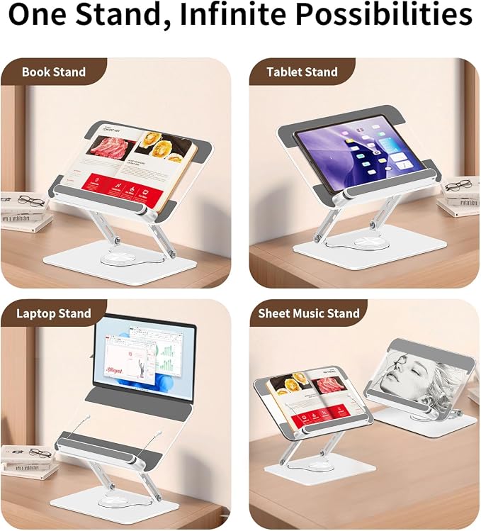 Adjustable Acrylic Book Stand for Reading in Bed, Book Holder Stand for Reading Hands Free, Cookbook Stand for Kitchen Counter, Reading Stand Book Holder for Couch, 360° Rotating & Page Clips - Image 7