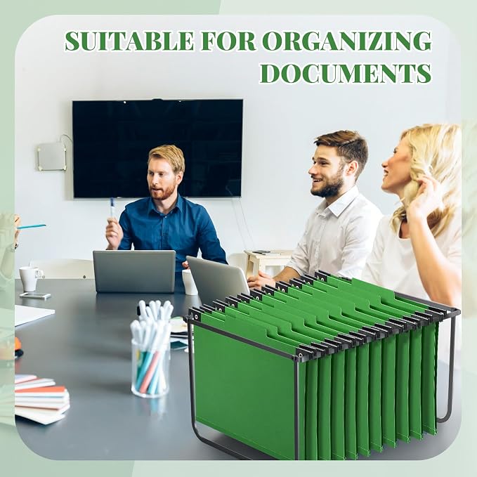 Henoyso 10 Pcs Hanging Classification Folders Bulk with 2 Prongs, 1 Divider Letter Size, 2 Inch Expansions Pressboard File Folder, 1/3-cut Tab File Organizer (1 Divider,Green) - Image 6