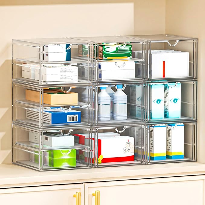 4-Pack 22-Drawer Acrylic Storage & Makeup Organizer for Desk | Smooth-glide drawers, clear acrylic, stackable, dustproof, wipe clean, for office supplies, pens, paper clips, thumb drives - Image 8