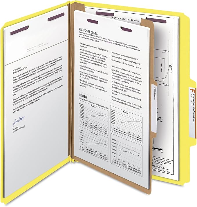 Smead Pressboard Classification File Folder with SafeSHIELD Fasteners, 1 Divider, 2" Expansion, Letter Size, Yellow, 10 per Box (13734) - Image 10