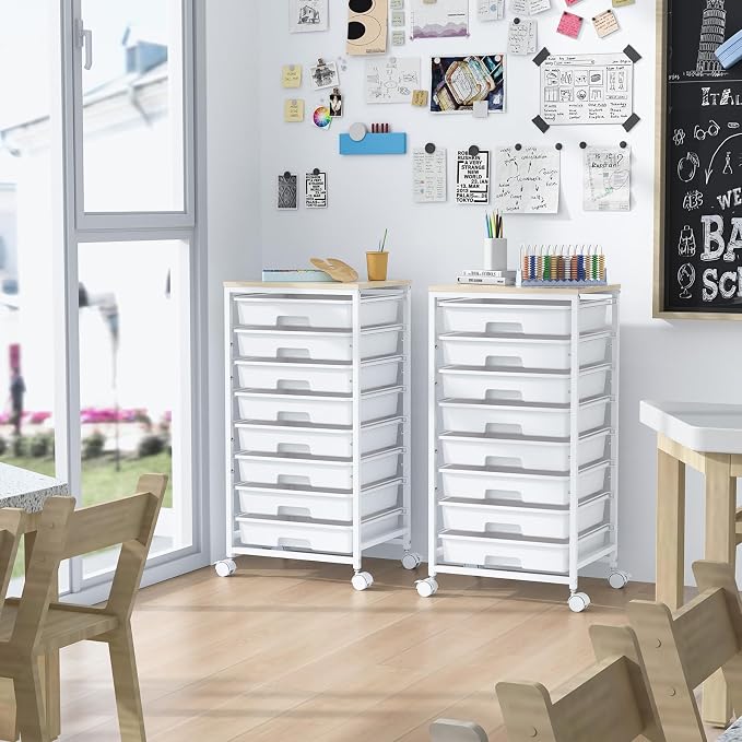 SYKIARIOL Rolling Storage Cart with Drawers, 8 Drawers Utility Cart,White | Rolling Drawer Cart with Wooden Tabletop,Storage Drawer Cart for Living Room,Classroom,Bedroom,Dorm,Office - Image 9