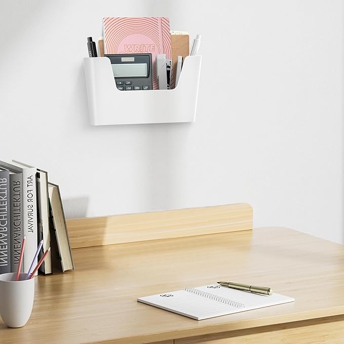 JOMOLA No Drilling File Holder 5 Pack Mail Organizer Wall Mount File Organizer Holder Office Wall Hanging Files Magazines Organizer Plastic Door Mount Wall Pocket with Adhesive Pad, White Color - Image 9