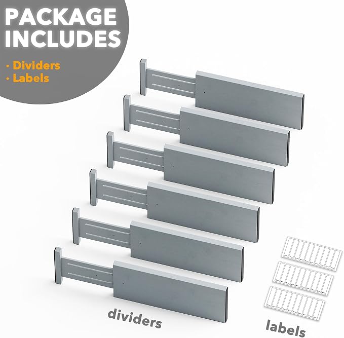 SpaceAid Bamboo Dresser Drawer Dividers 6 Pack, 4.65“ High Adjustable 12.5“-17” Drawer Organizers, Expandable Organization for Clothing, Clothes, Dressers, Gray - Image 7