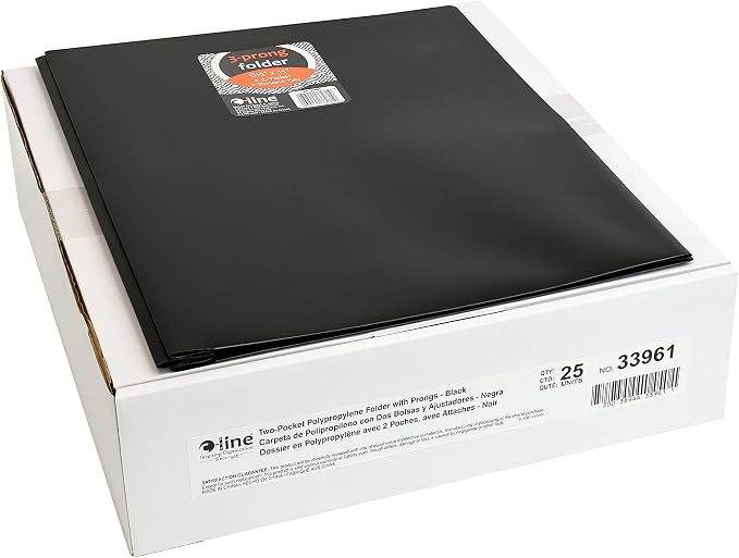 C-Line Two-Pocket Heavyweight Poly Portfolio with Prongs, For Letter Size Papers, Includes Business Card Slot, 1 Case of 25 Portfolios, Black (33961-25) - Image 2