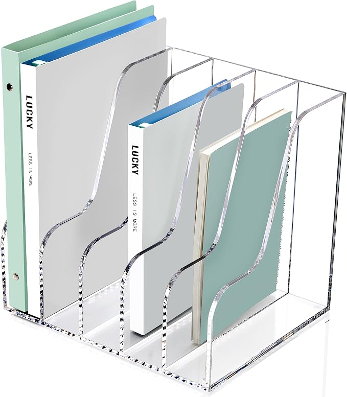 SANRUI Acrylic Desk Organizers, Clear Magazine File Holder, 5 Vertical Compartments A4 Folder Binder Holders Sorter, Office Desktop Workspace Organization Storage Rack for Office Home School - Image 9