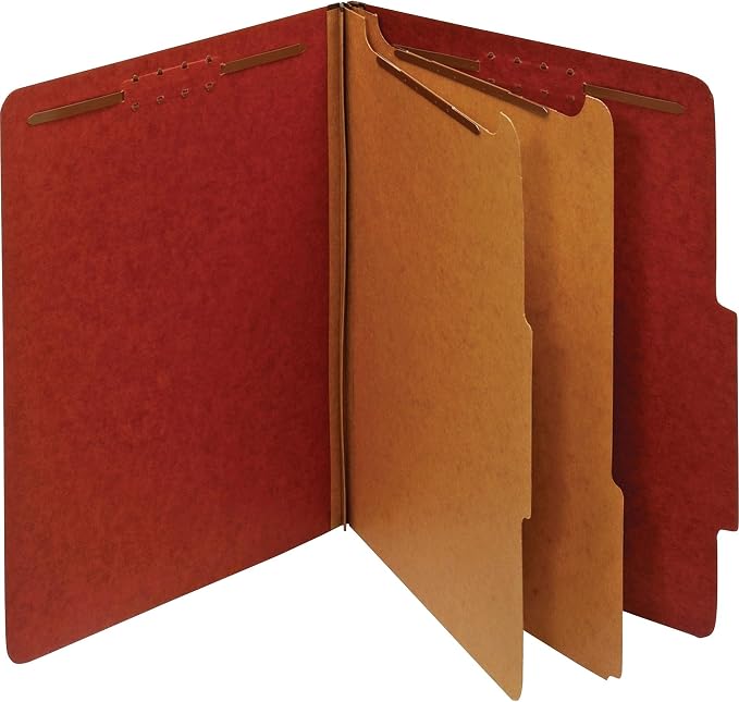 Pendaflex Recycled Classification File Folders, 2 Dividers, 2" Embedded Fasteners, 2/5 Tab Cut, Letter Size, Red (24075R), Specialty, Box of 10 by TOPSProducts