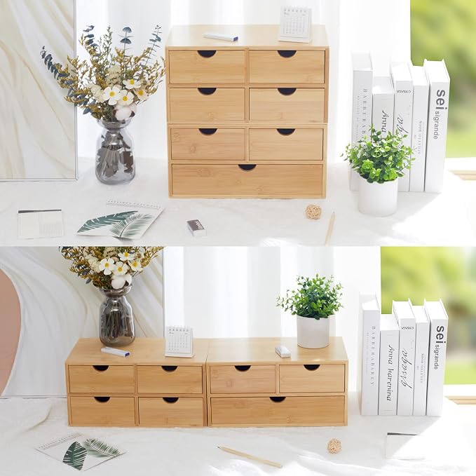 Charmewooden Bamboo Desk Organizer With Drawers Countertop Drawers Counter Storage Box Corner Desk Organizer for Home Office No Assembly Required (3 Drawers) - Image 6