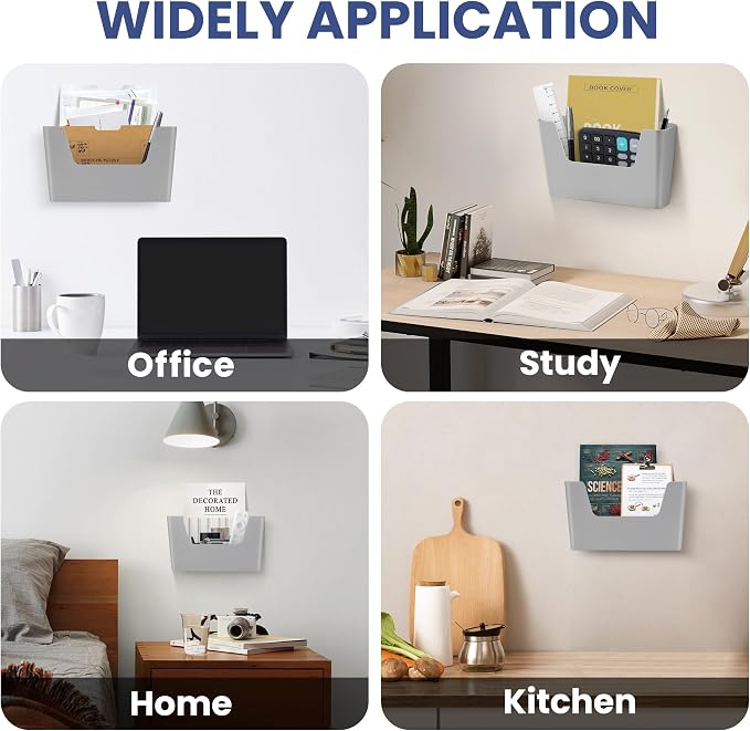 JOMOLA No Drilling File Holder 2 Pack Mail Organizer Wall Mount File Organizer Holder Office Wall Hanging Files Magazines Organizer Plastic Door Mount Wall Pocket with Adhesive Pad, Grey Color - Image 8