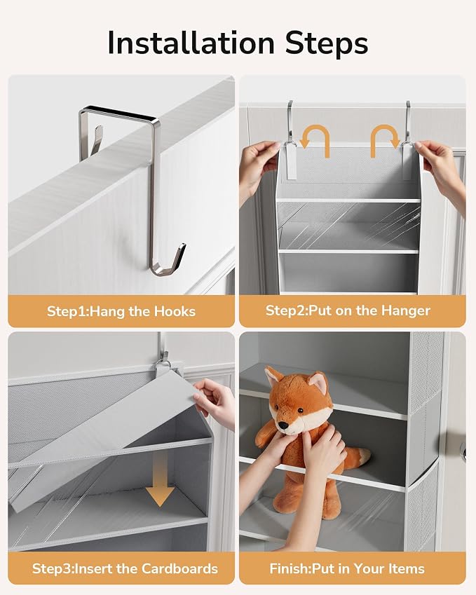 ULG Stuffed Animal Organizer Over the Door, Large Hanging Plush Toy Storage with Mesh Window, Cotton Kids Toy Organizer for Bedroom, Nursery, Playroom & Baby Items Clear Grey - Image 7