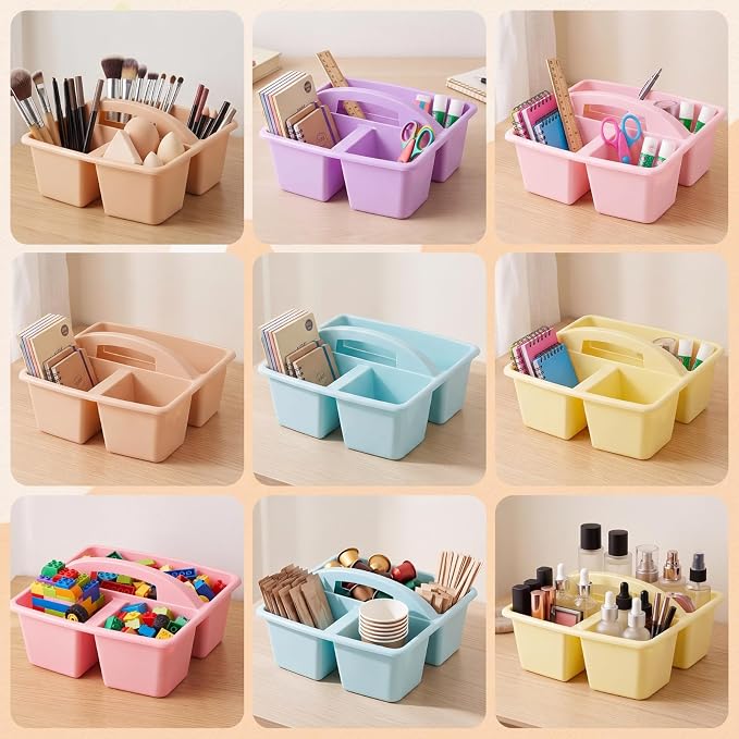 Kathfly 12 Pack Classroom Caddy Organizer with Handle, Plastic Art Craft Cleaning Caddy Bulk, Small Multipurpose Supply Organization Storage Basket for Table Desk Office Pencil Teacher (Mixed Color 1) - Image 7