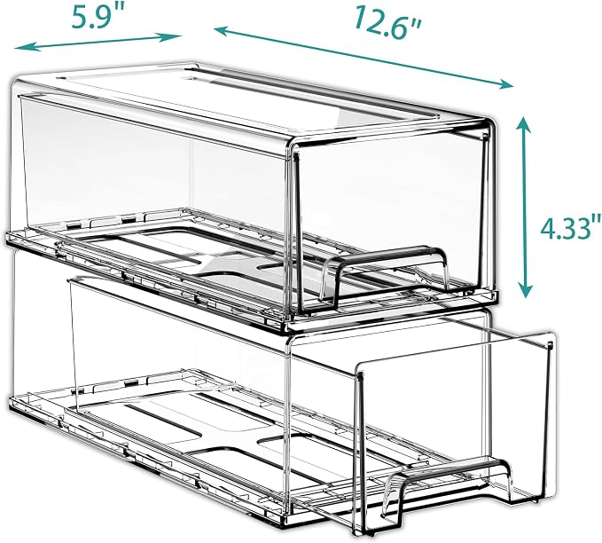 Pull Out Drawer Medicine Box for Safe Medication Storage, Large Refrigerator Storage Bin for Kitchen Food Safe, Tablet Box for Kids Home/Office Organize Ointments,2 Pack - Clear( Medium) - Image 6