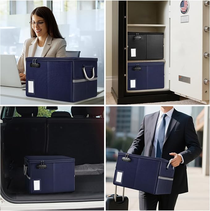 TOMKID Fireproof Document Box, Fire Proof Safe Box for Home Document Organizer with Lock, Fire Organizer Box Office Storage Cabinet for Hanging Letter/Legal Folder 16.1 x 12.9 x 11in (Blue) - Image 5